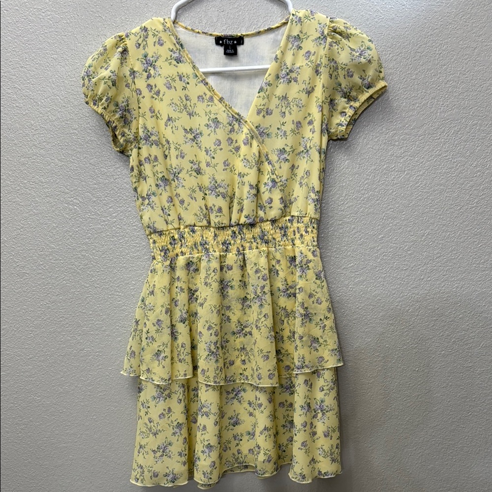 Yellow Tiered Ruffled Mini Sundress with Puff Sleeves